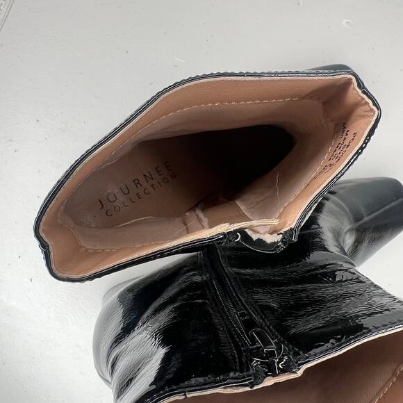 Journee Collection Black Square Toe Patent Haylinn Booties Size 9 - Picture 8 of 10